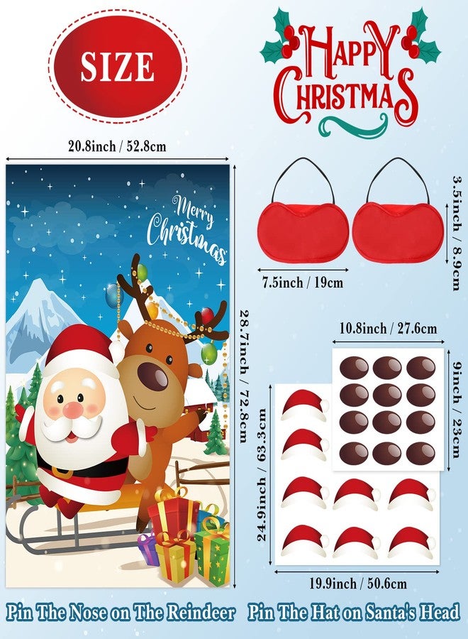 Faccito Christmas Party Games, Pin The Nose on The Reindeer and Pin The Hat on The Santa Christmas Party Decor with Blindfolds and Stickers for Kids Adults Xmas New Year Holiday Families Activities Games - Image 2